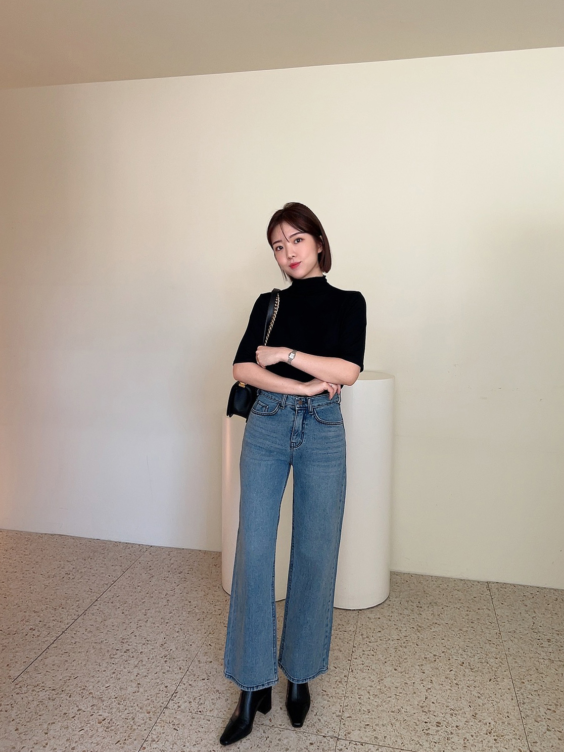 기모 중청 와이드 청바지