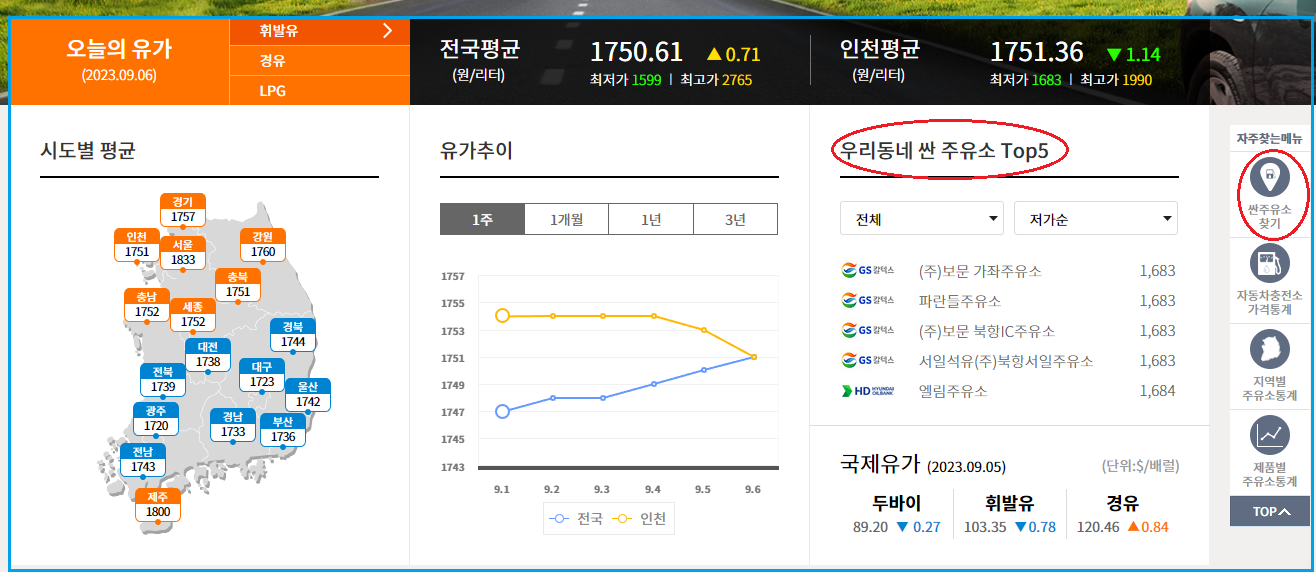 오피넷-시도별-기름값평균-유가추이-싼-주유소찾기