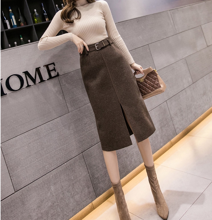앞트임 H라인 모직 스커트 S-XL