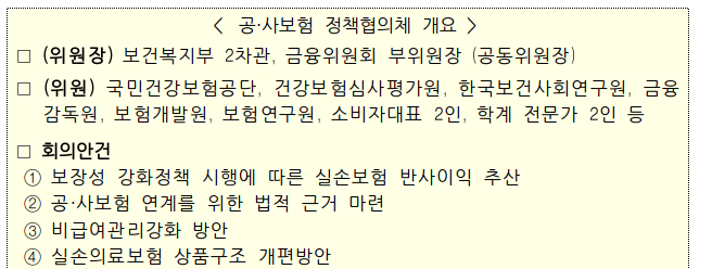  건강보험 비급여에 대한 관리 강화 및 실손의료보험의 상품구조 개편추진
