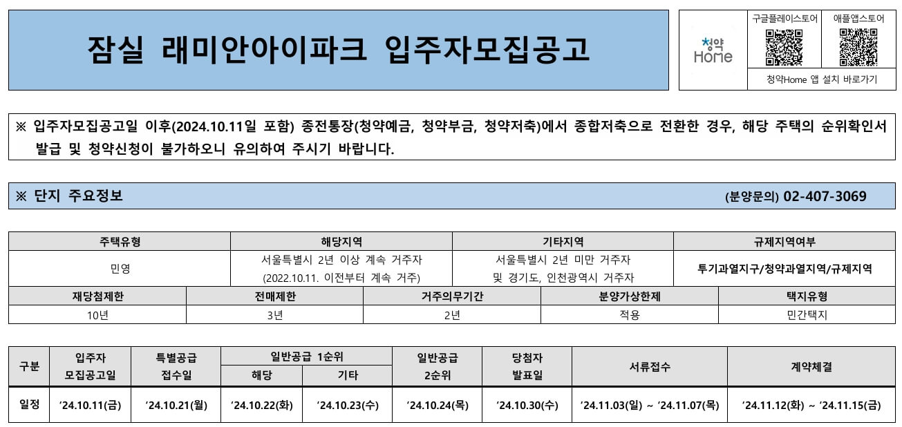 잠실 래미안 아이파크 분양 정보