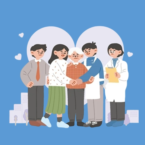 노인-주위에-정겹게-둘러서있는-젊은이들