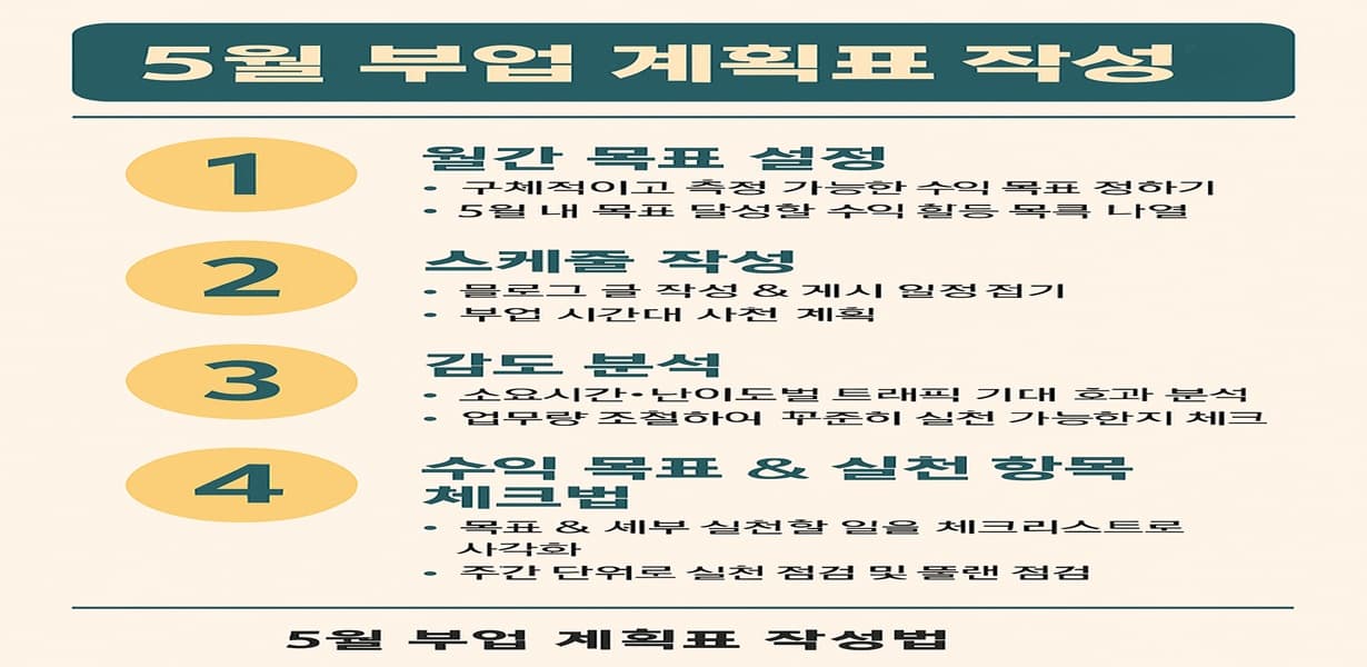 5월 부업 수익 목표 설정 및 실천 체크리스트 시각화