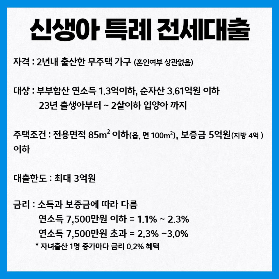 신생아 특례 전세대출 요약본 사진