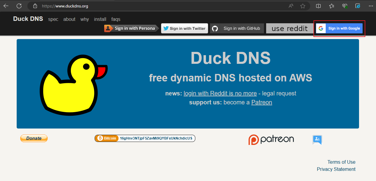 duckdns 사이트 화면