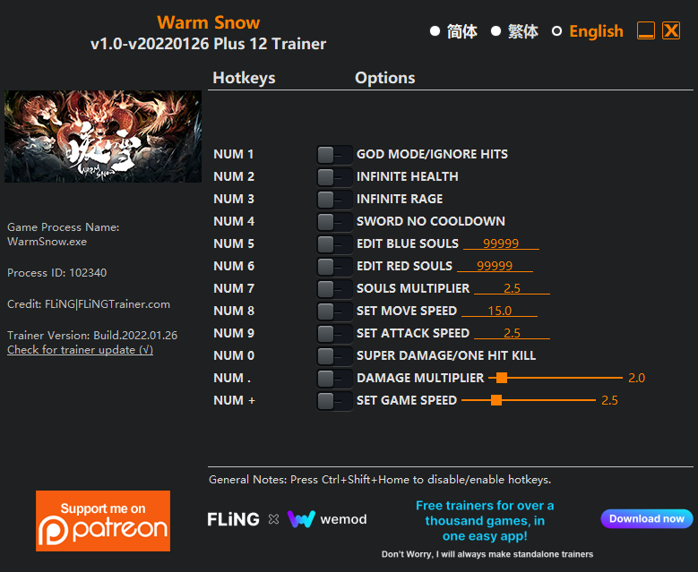 [트레이너] 한글판 웜 스노우 Warm Snow v1.0-v20220126 Plus 12 Trainer 영문판