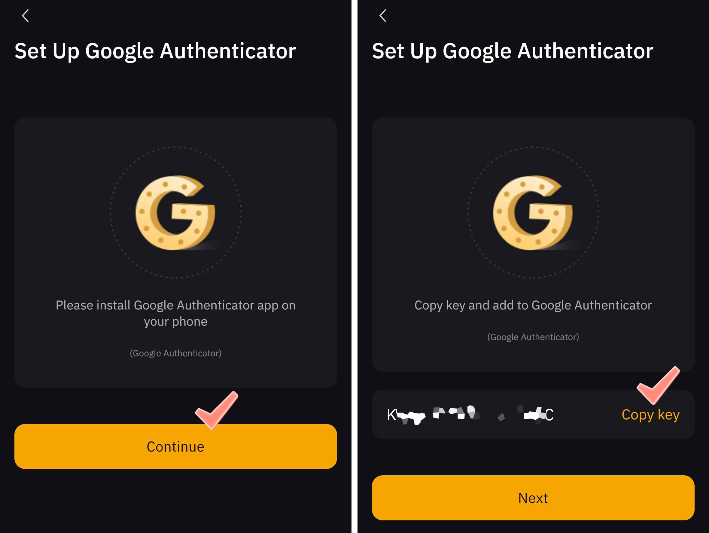Google Authenticator 설정키 복사