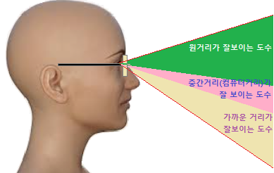 누진다초점렌즈의 볼수 있는 범위를 표시한 그림