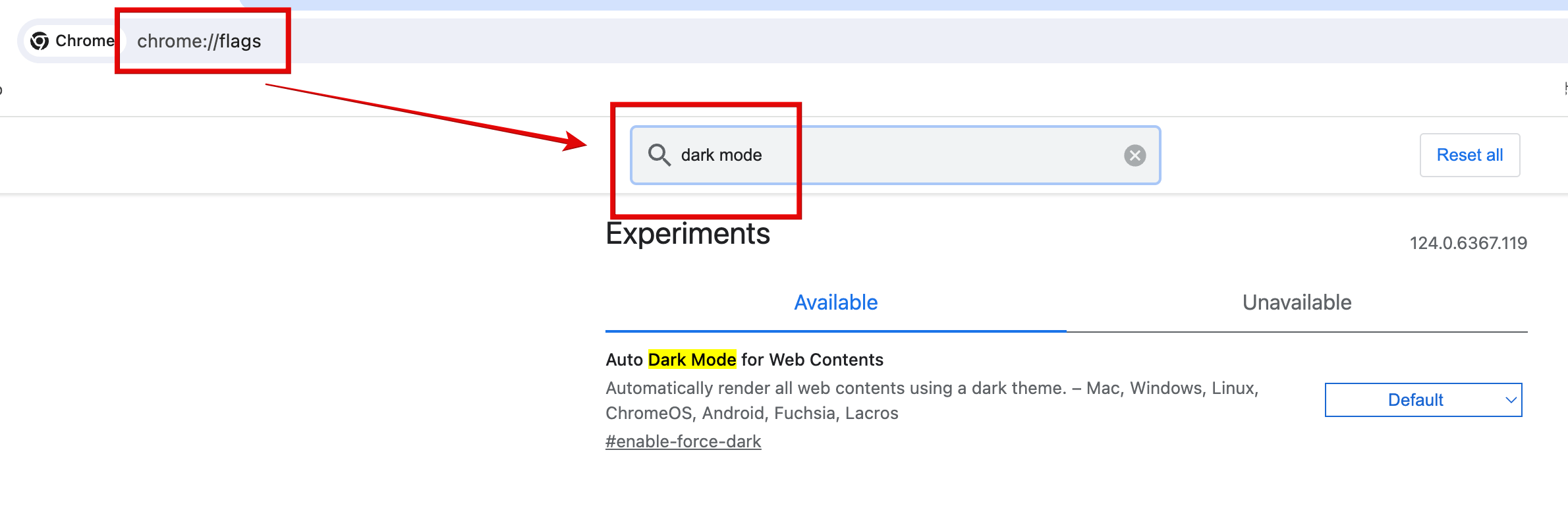 크롬-검색창에서-chrome://flags-검색하고-검색창에-dark-mode-검색하기