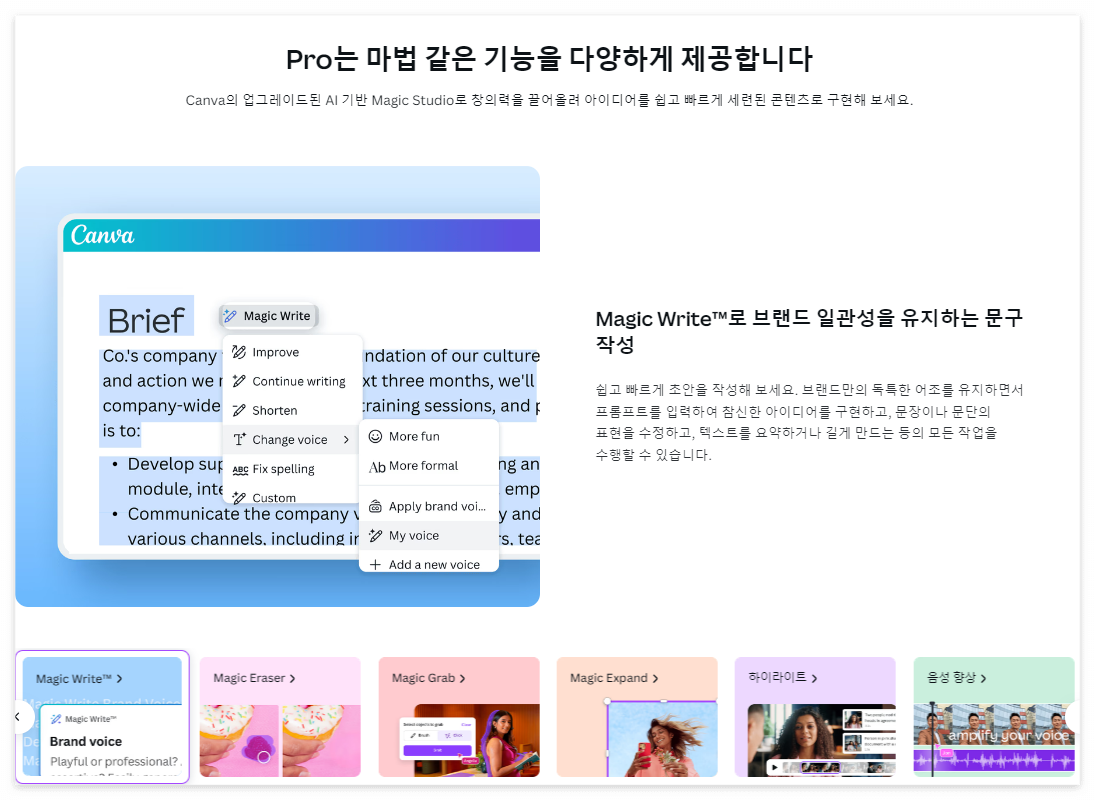 다양한 AI 도구 기능 제공