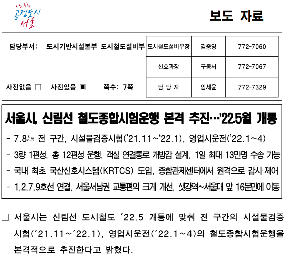  (신림선)22년5월 개통