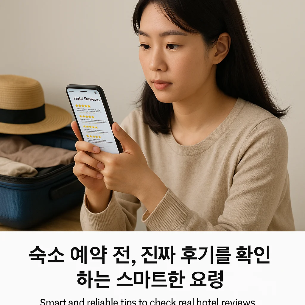 a person checking hotel reviews on a smartphone while preparing for travel