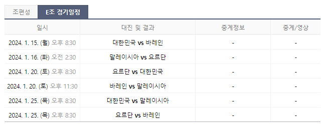 2023 AFC 아시안컵 E조 경기일정