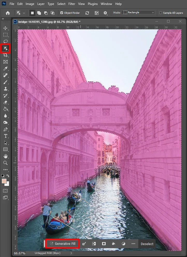 어도비 포토샵 CC 2024에서 오브젝트 셀렉트 툴을 통해서 선택한 모습
