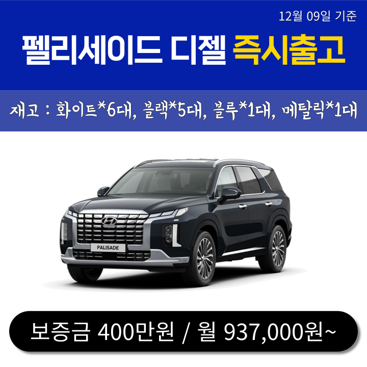  신차-무심사 즉출 13대) 펠리세이드 디젤 / 12.10일 기준
