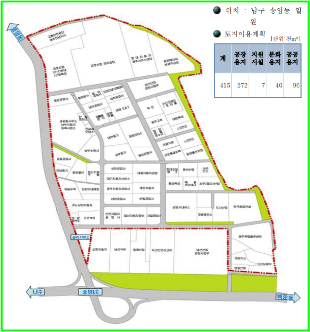  광주 송암산단 위치 및 현황(업체 수, 고용인원 등)