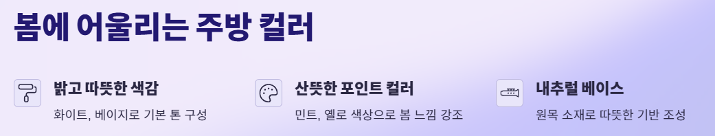 봄에 어울리는 주방 컬러 - 밝고 따뜻한 색감과 산뜻한 포인트 컬러&amp;#44; 내추럴 베이스