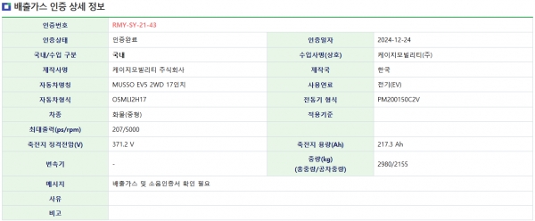 무쏘 EV5 전기 픽업트럭