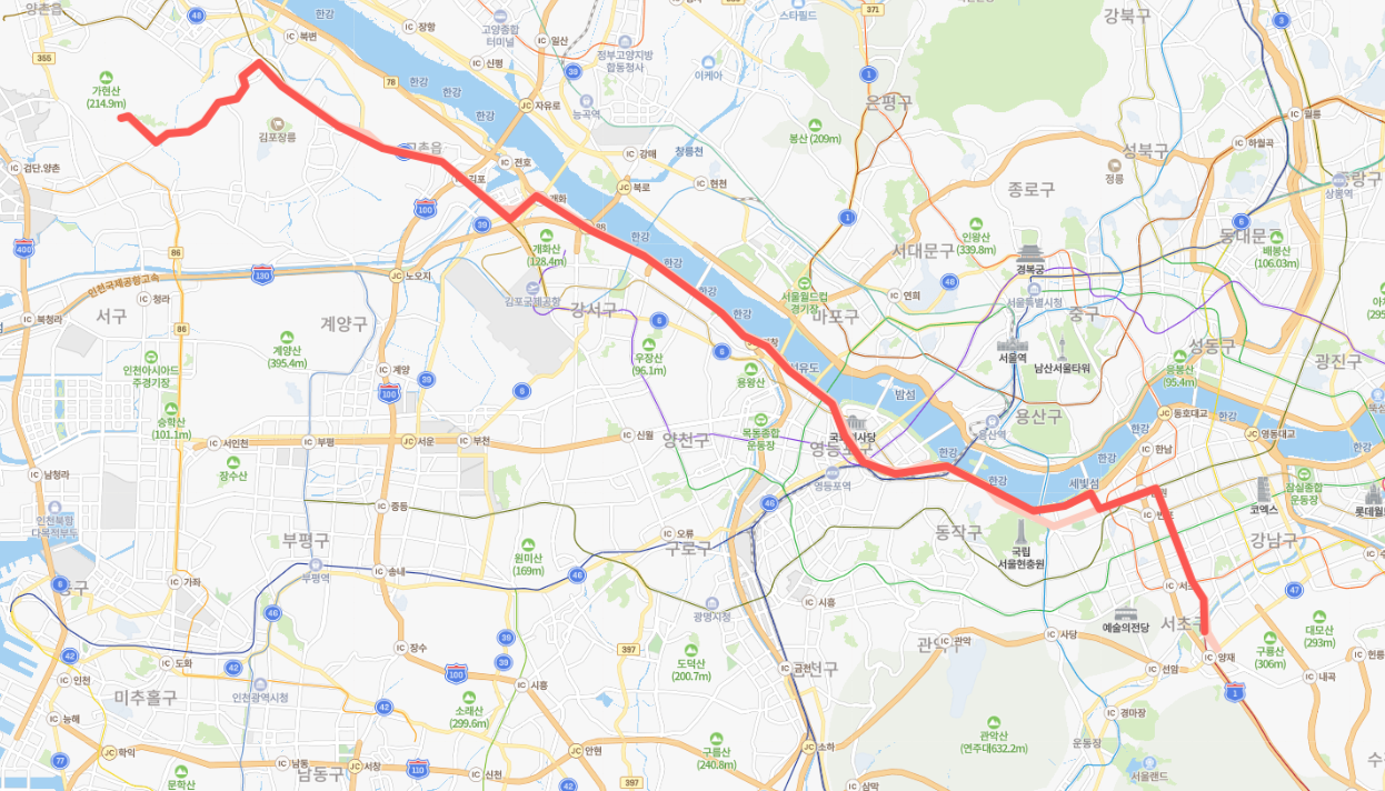  [광역] 9501번버스 노선 시간표 : 인천 마전지구, 사우역, 고속터미널, 신논현역, 강남역, 양재역
