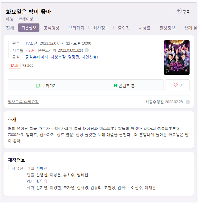  화요일은밤이좋아 톡방 시청자게시판 주소
