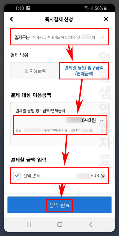 현대카드 연체금 즉시결제 신청