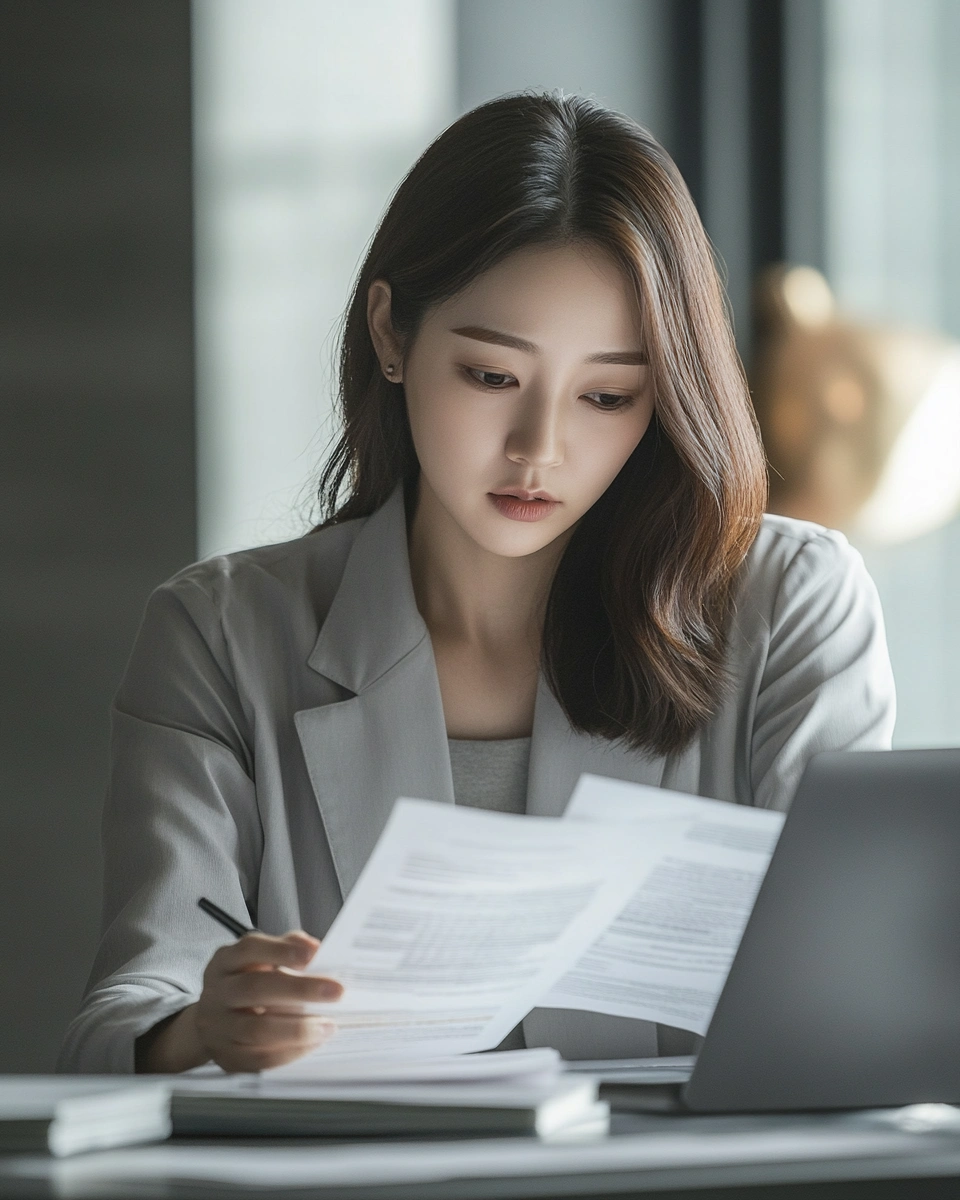 &amp;#39;조기수령&amp;#39; 문구에 밑줄 그으며 고민하는 여성