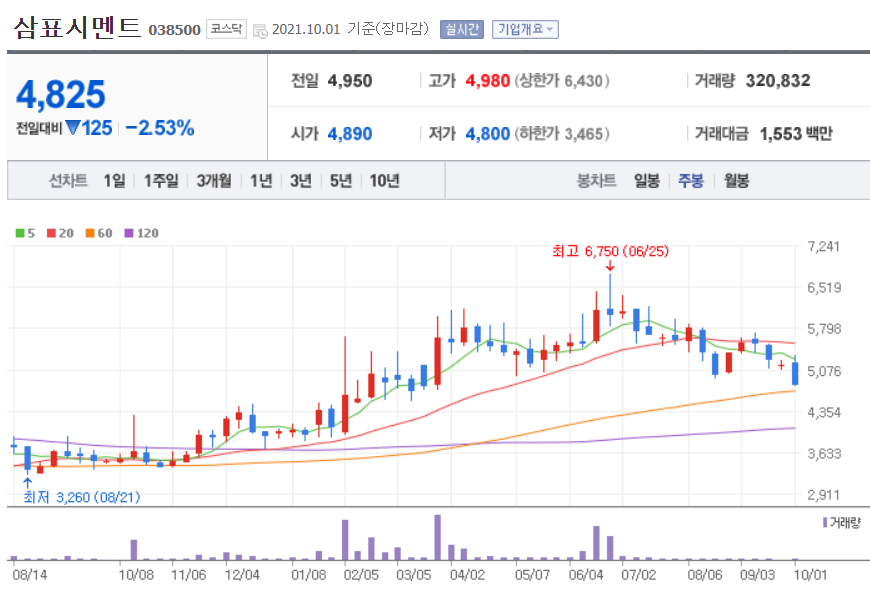 시멘트 관련주 대장주