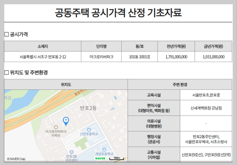 공동주택 공시가격 산정 기초자료 1