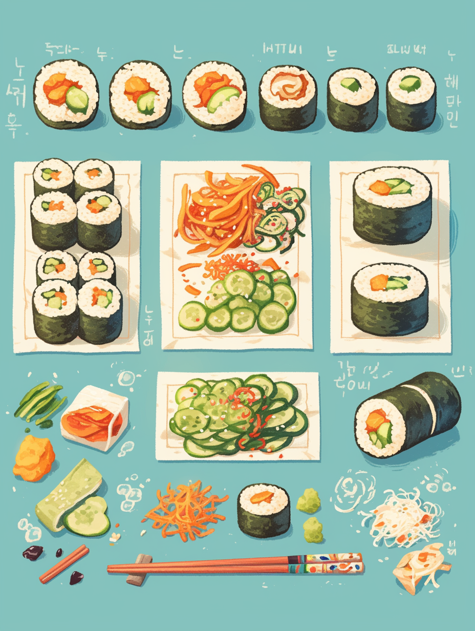 여러가지 재료의 김밥들