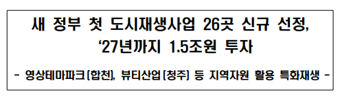  새정부 1조 5300억 투자 첫 도시재생사업지 26곳 선정! 선정된 지역은?