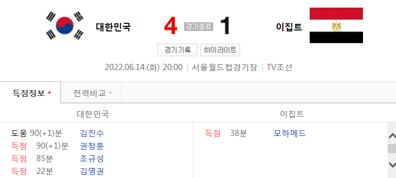  대한민국 VS 이집트 - 축구 국가대표팀 평가전 하이라이트 (2022년 6월 14일)