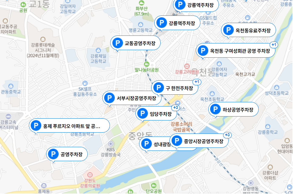 강릉시내 주차장안내도