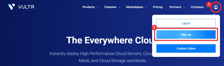 Vultr-홈페이지-가입-버튼-위치-설명
