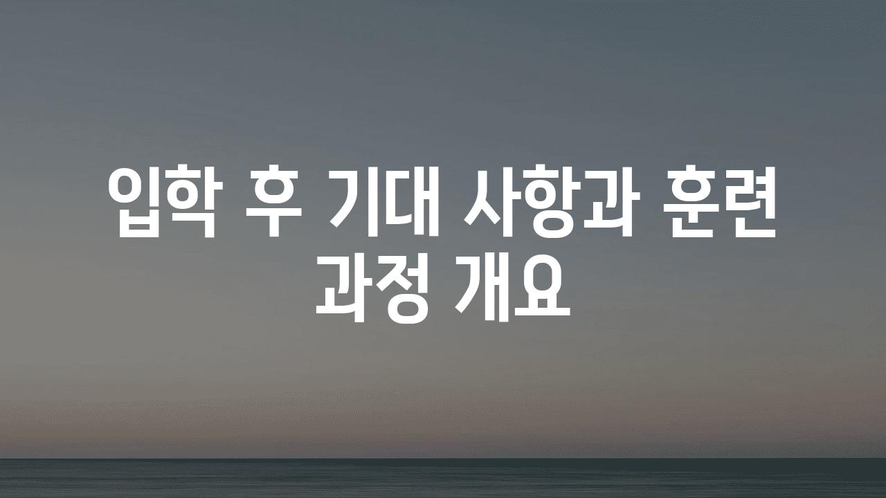 입학 후 기대 사항과 훈련 과정 개요