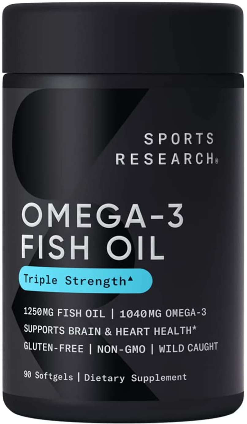 Sports Research Triple Strength Omega 3 Fish Oil - Burpless Fish Oil Supplement w/EPA & DHA Fatty Acids from Wild Alaskan Pollock - Heart&#44; Brain & Immune Support for Men & Women - 1250 mg&#44; 90 ct