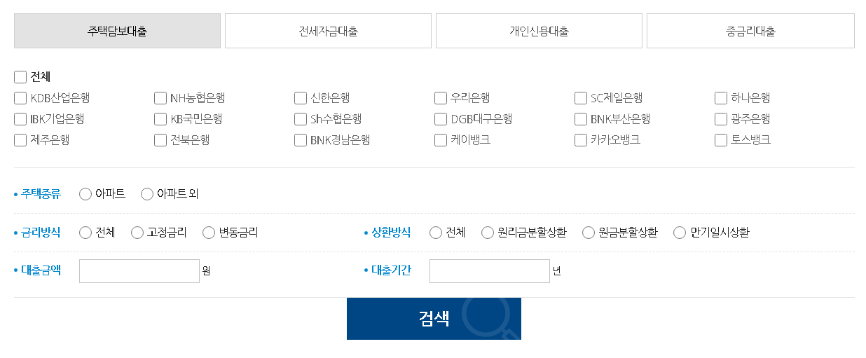 1금융권 주택담보대출 상품