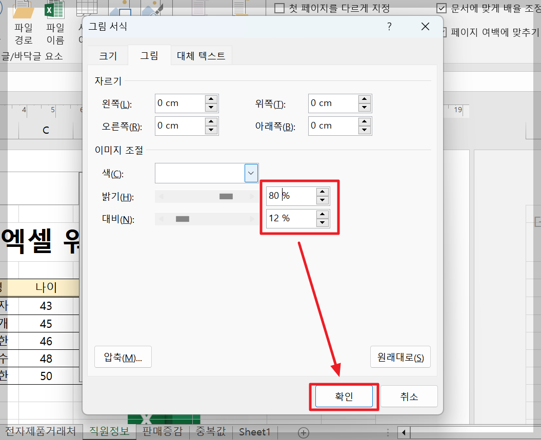 엑셀 워터마크 삽입