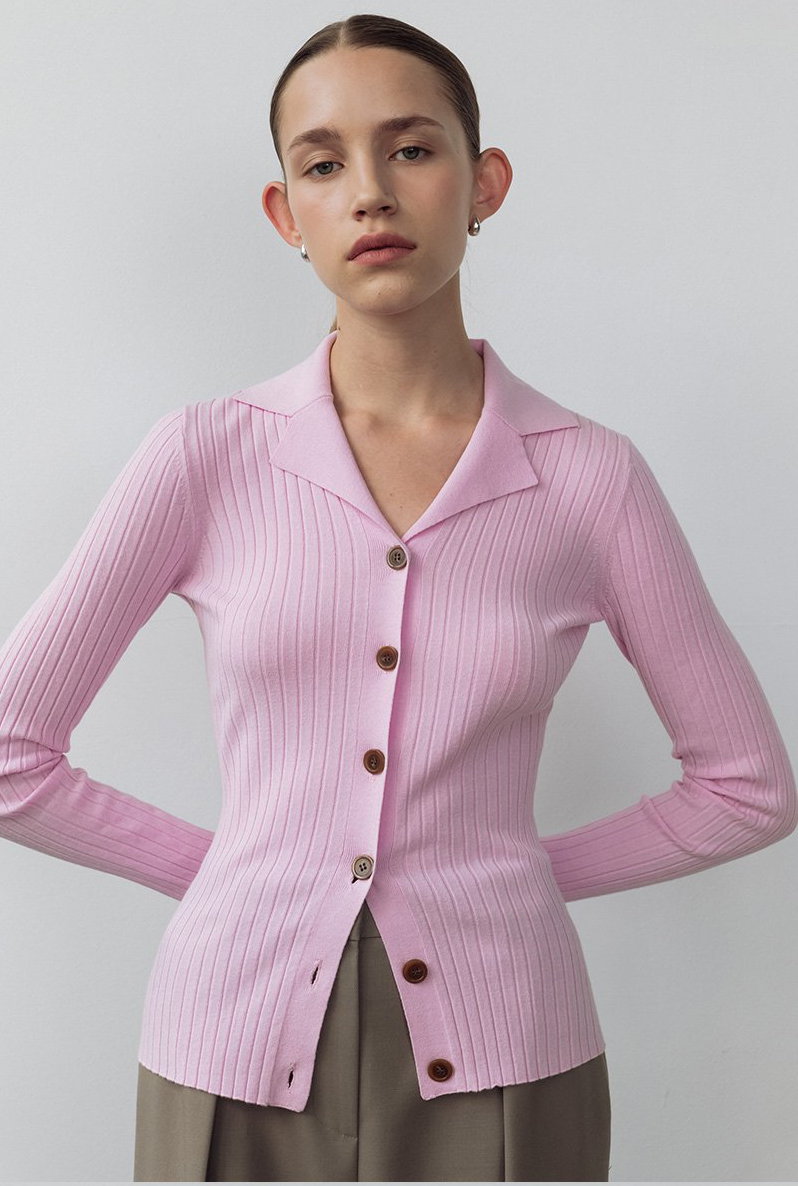 Ribbed Sweater With Collar Blush Pink / jsny
