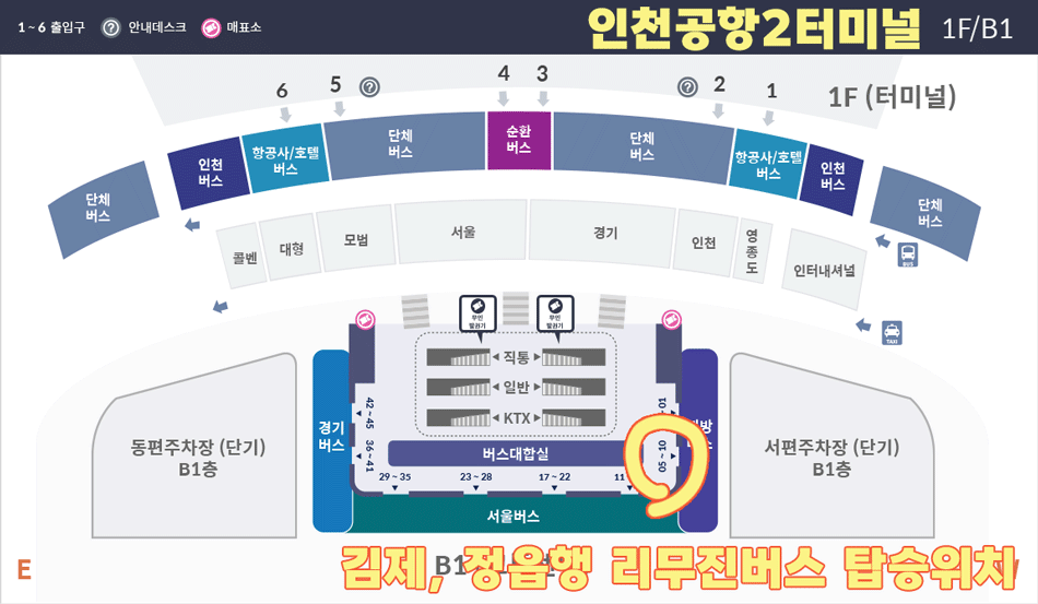 인천공항2터미널 김제 정읍행 버스 정류장위치
