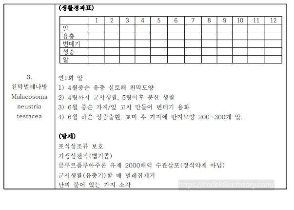  [서술형/단답형] 천막벌레나방 암기할 사항