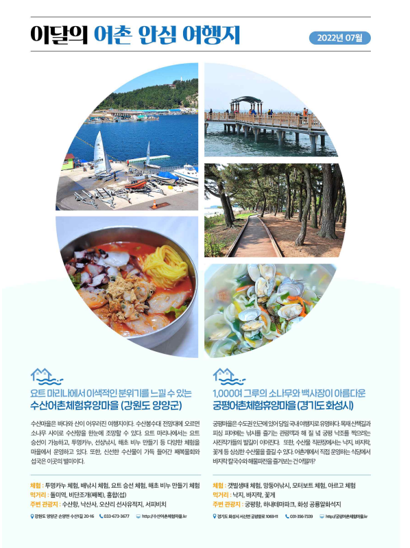  해수부, 7월의 어촌 안심 여행지 ‘강원도 양양 수산마을, 경기도 화성 궁평마을’ 선정