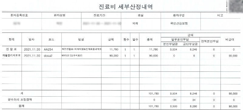 진료비세부산정내역