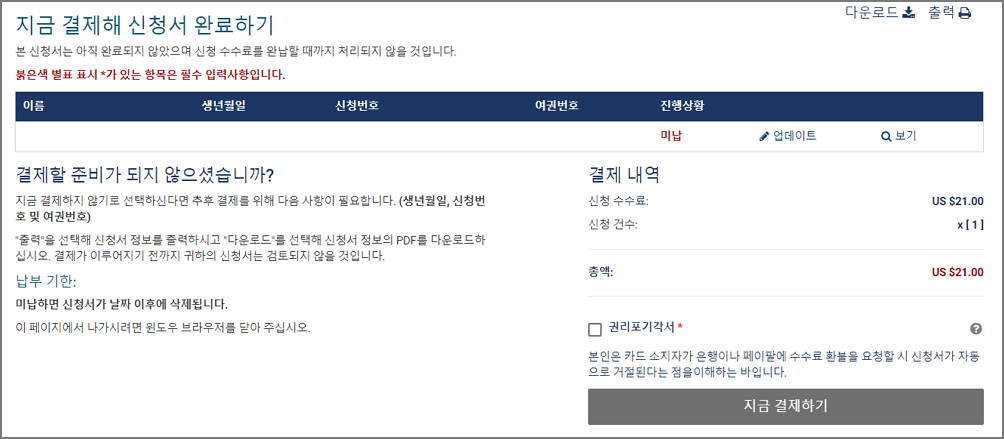 비자 비용 결제