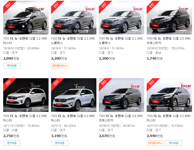 더 뉴 쏘렌토(17~20년식) 중고차 가격