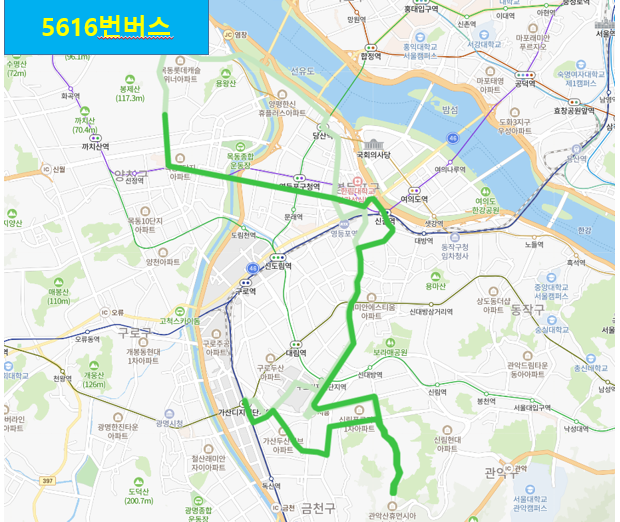  [서울] 5616 버스노선 정보 :: 가산디지털단지역, 구로디지털단지역, 영등포역, 당산역