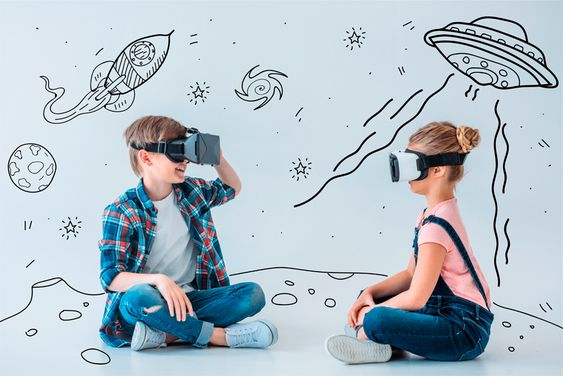 VR 게임을 하는 두 아이