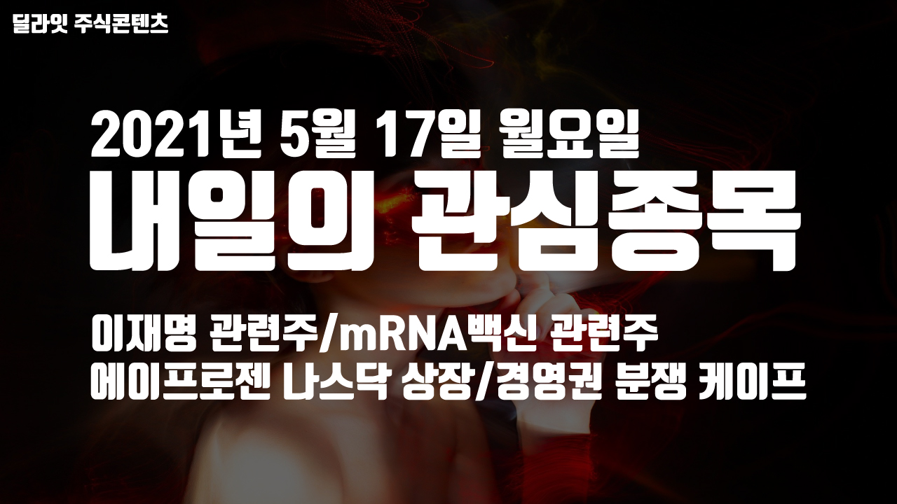 이재명 관련주 - 2021년 5월 17일 내일의 관심종목