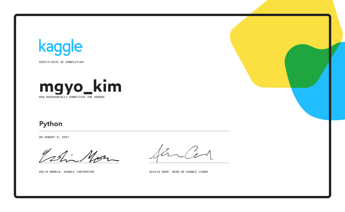  Kaggle python Course Certificate