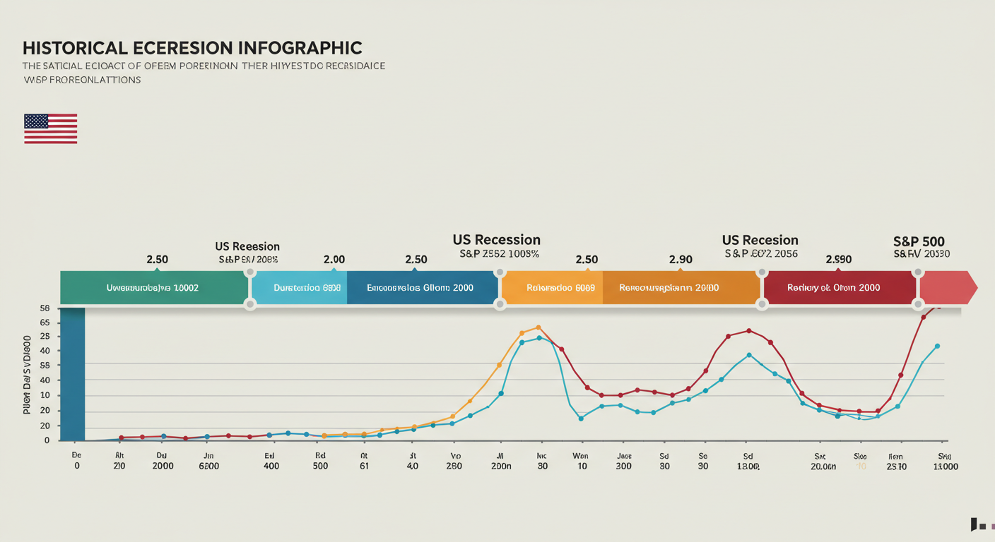 Timeline showing historical US recessions with S&amp;P500