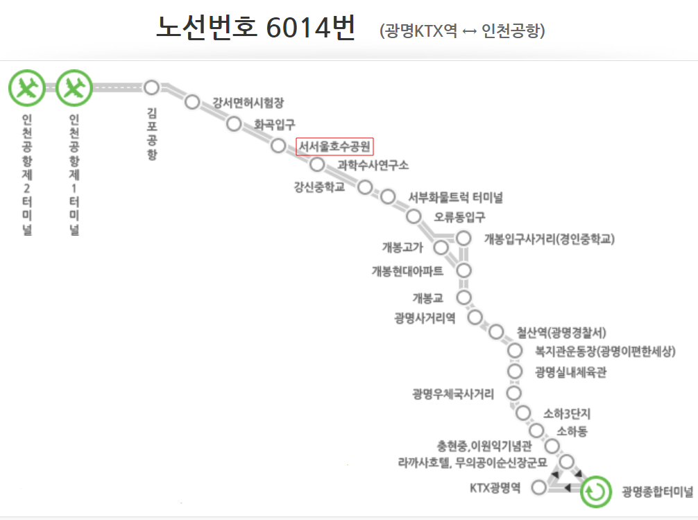 서서울호수공원-인천공항 노선안내